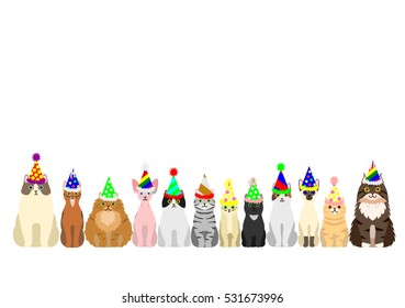 cats border set with colorful party hat