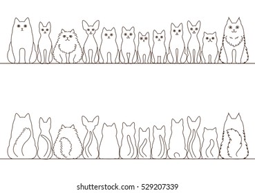 cats border set, front view and rear view, line art
