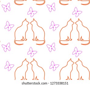 Cats and butterfly -pets seamless pattern