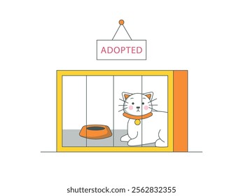 Cats are in the cage of animal shelter waiting for their owners to adopt them. Character design. Vector flat illustration