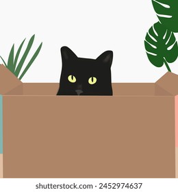 Cats in cardboard boxes. Vector illustration