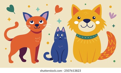 cats in cartoon characters isolated vector illustration