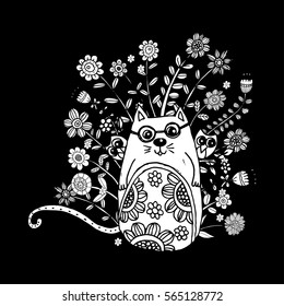 Cats Cartoon Collections Hand Drawn Style, Funny Doodles Vector Illustration with Beautiful Flowers Can be use for logo, Invitation and Greeting Card, Poster, Postcard, Fashion Design, t-shirt.