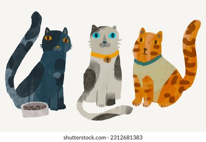 Cats cartoon illustration , watercolor painting vector. cute animal artwork.