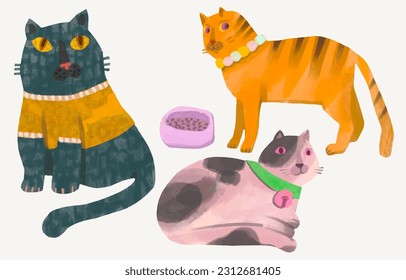 Cats cartoon illustration , watercolor painting vector. cute animal artwork.