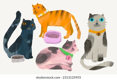 Cats cartoon illustration , watercolor painting vector. cute animal artwork.