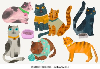 Cats cartoon illustration , watercolor painting vector. cute animal artwork.