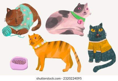 Cats cartoon illustration , watercolor painting vector. cute animal artwork.