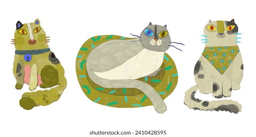 Cats cartoon illustration , watercolor painting vector. cute animal artwork.