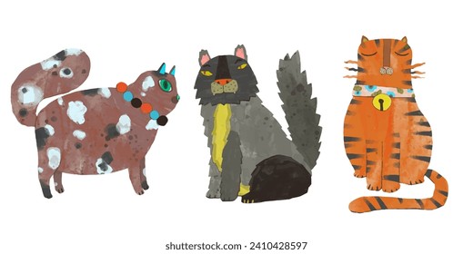 Cats cartoon illustration , watercolor painting vector. cute animal artwork.