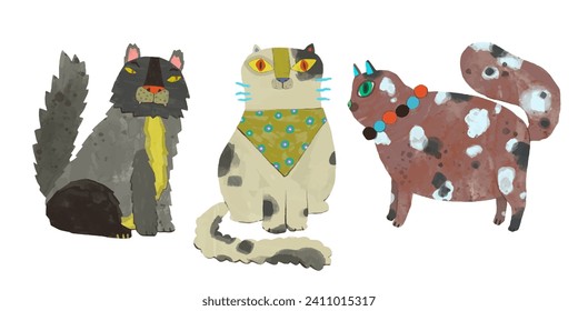 Cats cartoon illustration , watercolor painting vector. cute animal artwork.