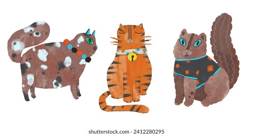 Cats cartoon illustration , watercolor painting vector. cute animal artwork.