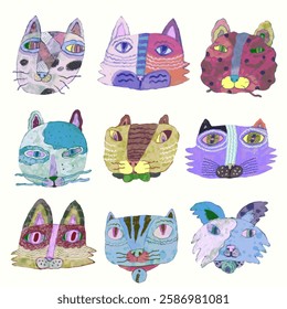 Cats cartoon illustration , watercolor painting vector. cute animal artwork.	