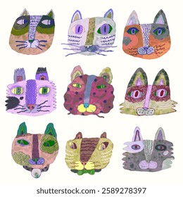 Cats cartoon illustration , watercolor painting vector. cute animal artwork.	