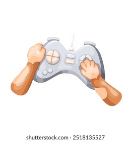 Video Gatos patas de dibujos animados sosteniendo gamepad para jugar en línea. Divertido jugador de mascotas empujando el Botón del dispositivo. Juego de la raza, mascota de la diversión, animal de la historieta que juega con la Ilustración vectorial del regulador