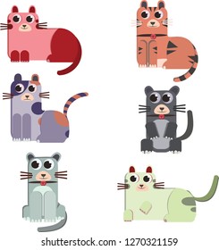 Cats, cartoon series, various vertical squares, cute vector images