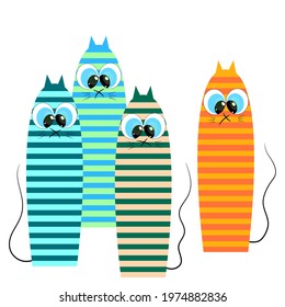 Cats in cartoon style. T-shirt print. Vector illustration.