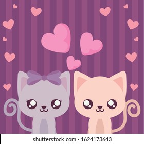 Cats cartoons couple design of love passion romantic valentines day wedding decoration and marriage theme Vector illustration