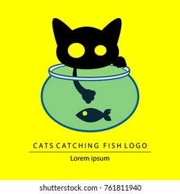 Cats Catching Fish Logo cartoon vector
