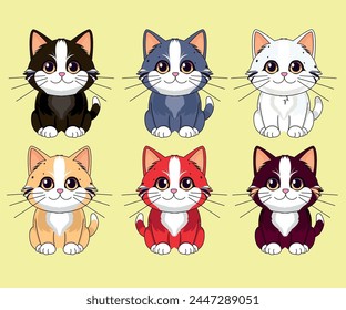 cats charactor drawing graphic design funny happy cartoon cats cute animal cats sets collection art vector, cat vectors, set cat, kitten, kittens