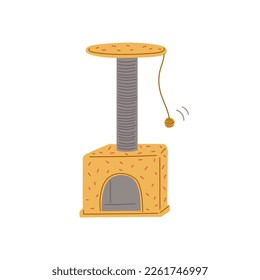 Cats claw point with place for hiding and toy, flat vector illustration isolated on white background. Comfortable playing house for cat icon in cartoon style.