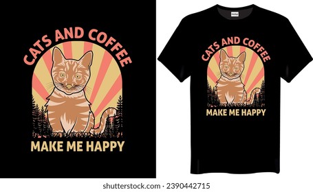 Cats and coffee make me happy Cat T Shirt Design - Cat Lover T shirt Design
