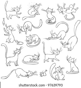 Cats collection - only contour, vector