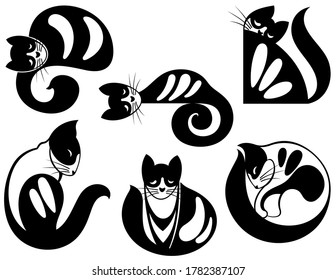 Cats collection - vector funny silhouettes