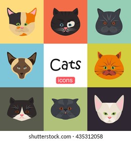 Cats color flat set icon