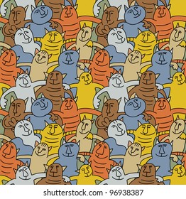 Cats color fun seamless pattern The seamless pattern with group of funny happy cats. Colored vector illustration animals