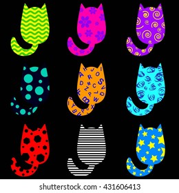 cats colored contour various interesting abstract