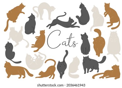 Cats colorful silhouettes set in different poses.