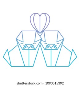cats couple origami paper with heart