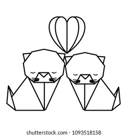 cats couple origami paper with heart