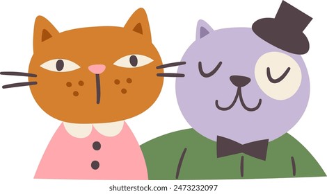 Cats Couple Portrait Vector Illustration