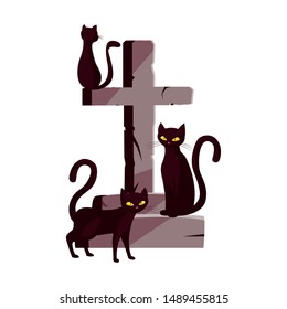 cats cross happy halloween celebration design