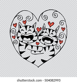 Cats cuddle. Cartoon style.