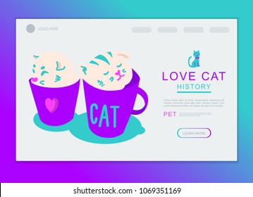 Cats in cup character vector design. For landing page and background template.
