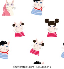 cats cute animals seamless vector pattern