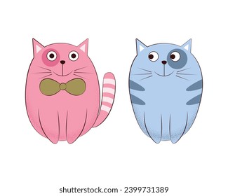 Cats. Cute cartoon cats in blue and pink. A children s illustration with a picture of funny cats. Vector illustration