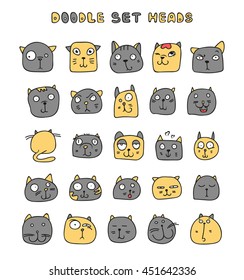 Cats cute doodle. Funny animals pets isolated.