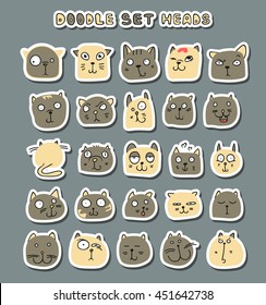 Cats cute doodle. Funny animals pets isolated.