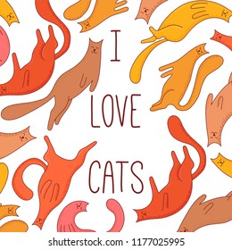 Cats cute pets colorful doodle line vector banner template