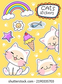 cats cute set for sticker , postcard , invitation , vector, illustration for kids