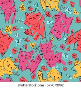 Cats cute sketch background 
