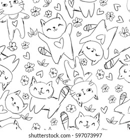 Cats cute sketch background 