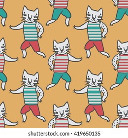 Cats dancers seamless pattern