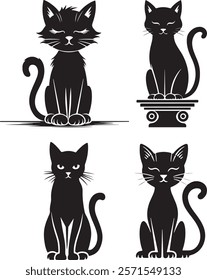 Cats with Decorations Silhouettes Set