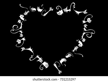cats design heart shape border