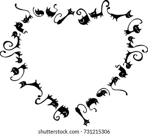cats design heart shape border